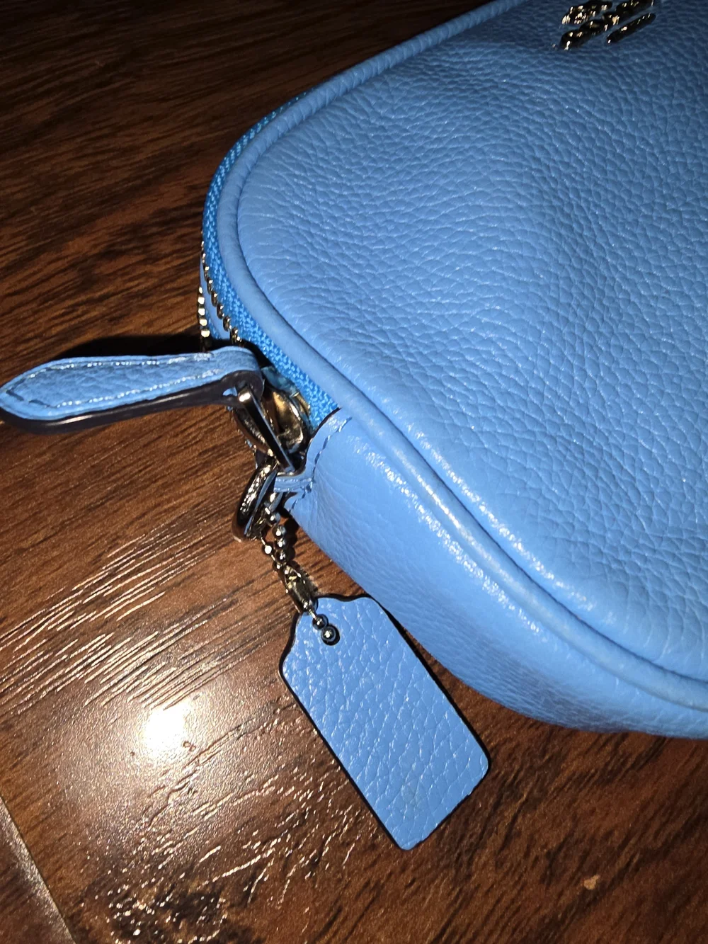 Coach Pebbled Leather Wristlet Bag in Sky Blue